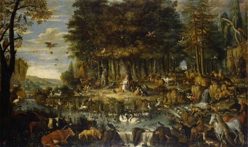 Orpheus among the Animals by Roelant Savery Staatliche Kunstsammlungen & Schloß Wilhelmshöhe, Gemäldegalerie Alte Meister GK 1070. Free illustration for personal and commercial use.