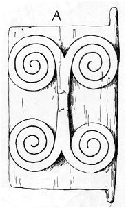 Ornamentik på dörr. Från Toro. (nr 6, Bild 34, Kaudern 1921) Lokal, N.V. Central-Celebes. Teckn - SMVK - 012017