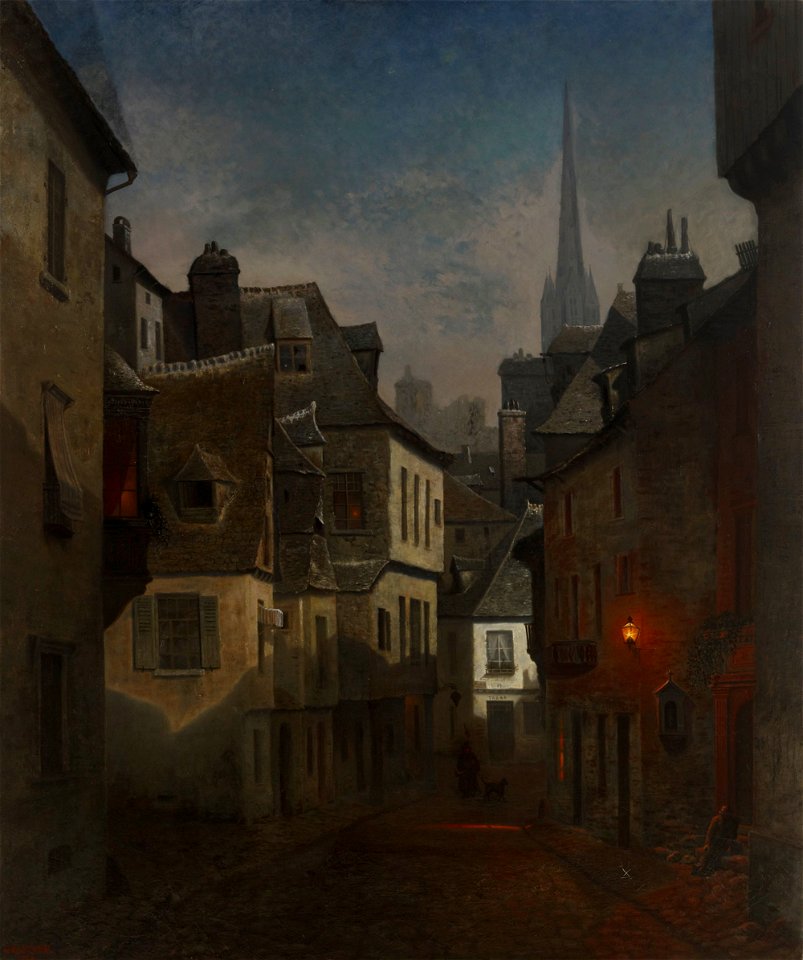 Oscar Kleineh - Street in Quimper, Brittany, Nocturnal View - A I 211 - Finnish National Gallery