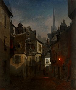 Oscar Kleineh - Street in Quimper, Brittany, Nocturnal View - A I 211 - Finnish National Gallery