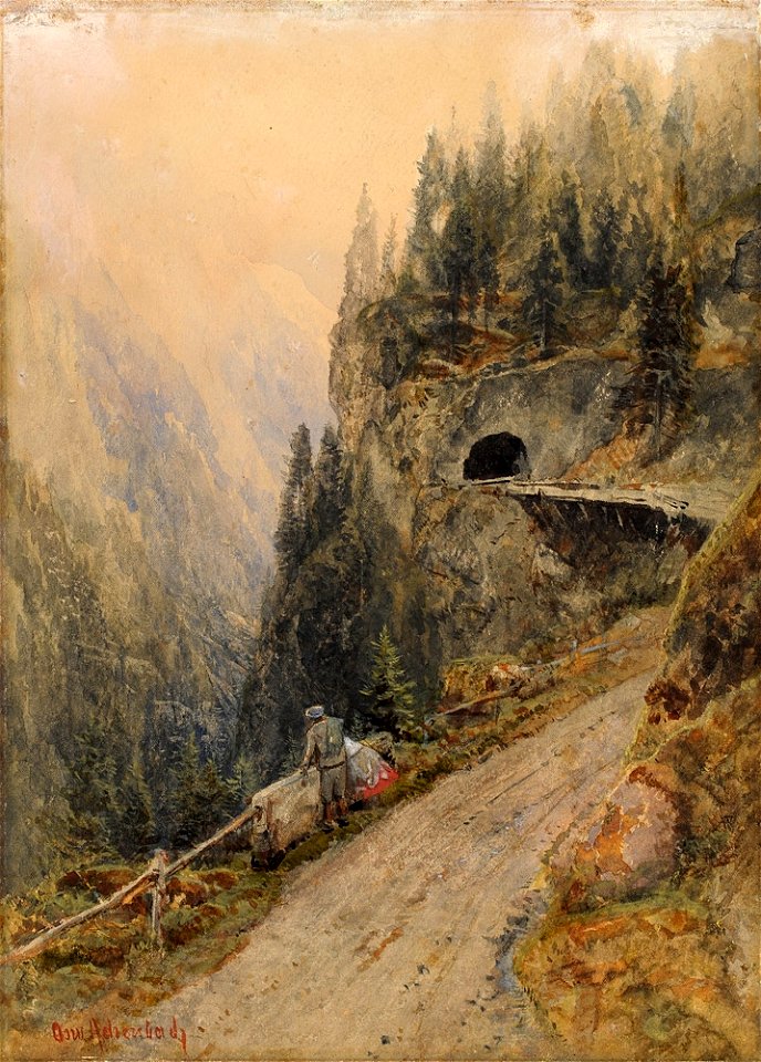 Oswald Achenbach Wanderer in den Schweizer Alpen