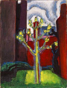 Oscar Bluemner - Young Tree in Red Courtyard - 2009.31.1 - Smithsonian American Art Museum