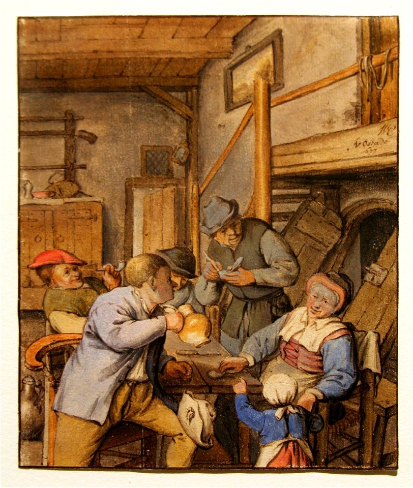 Adriaen van Ostade - Boeren aan een tafel in een herberg