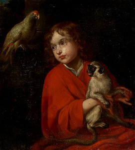 Jacob van Oost de Oudere - Parrot watching a Boy holding a Monkey