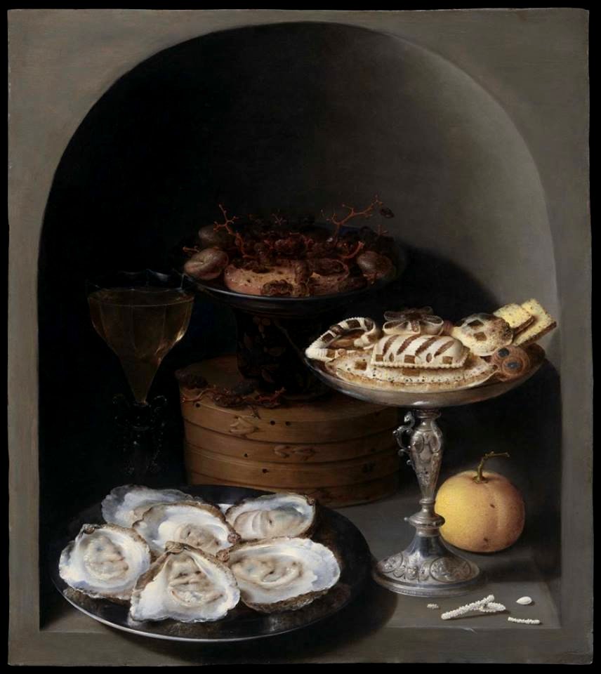 Osias Beert - Still Life with Oysters, Sweetmeats and Dried Fruit in a Stone Niche, 1609