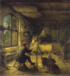 Adriaen van Ostade - Der Maler in seiner Werkstatt - 1663. Free illustration for personal and commercial use.