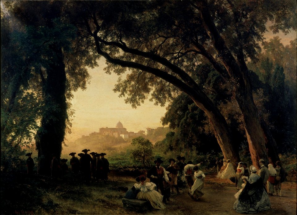 Oswald Achenbach - Saltarellotanz mit Blick auf Castel Gandolfo
