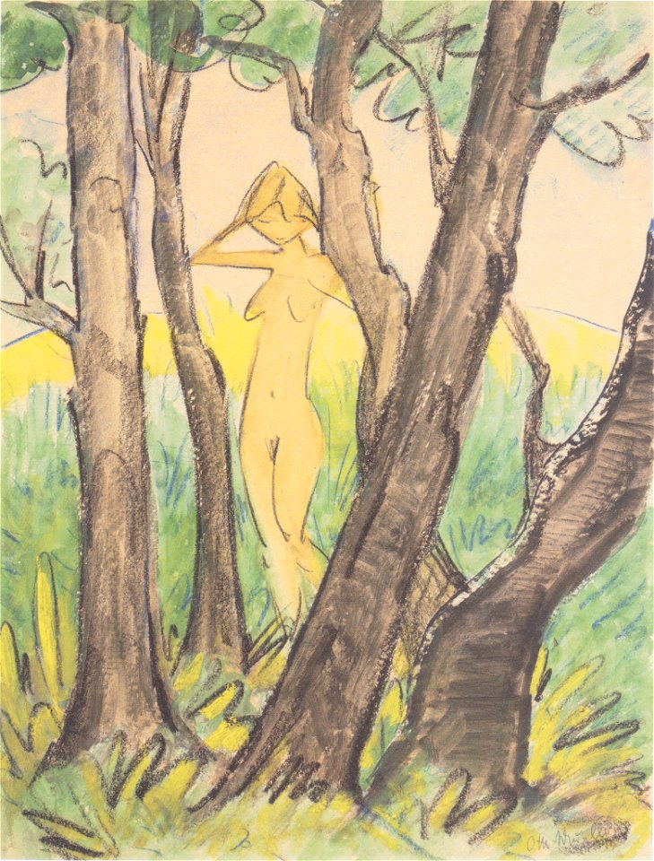 Otto Mueller - Stehender weiblicher Akt zwischen Bäumen - ca1925