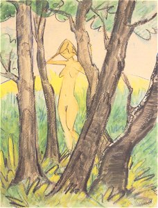 Otto Mueller - Stehender weiblicher Akt zwischen Bäumen - ca1925