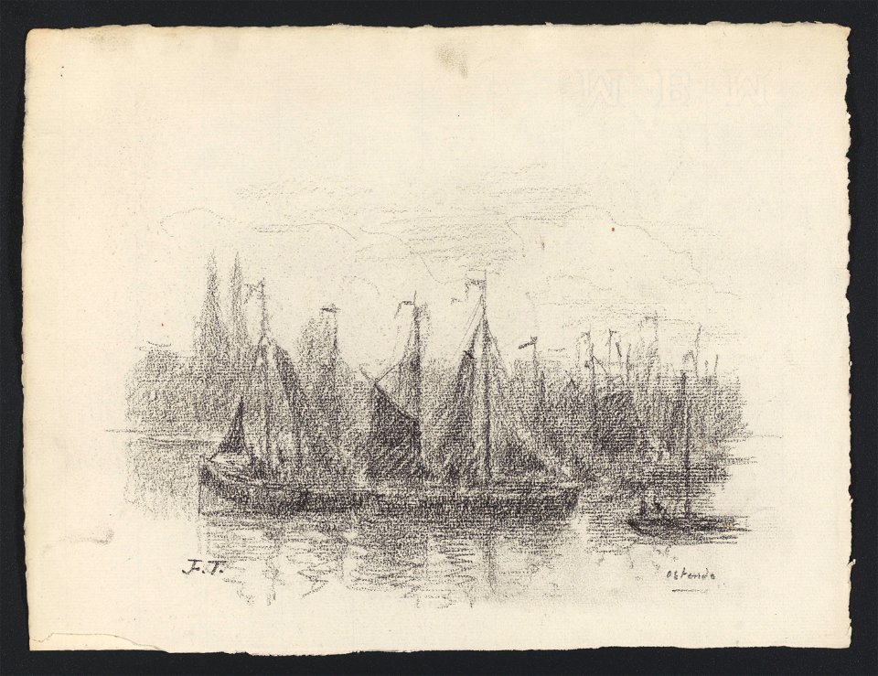 Ostende - bateaux de pêche 1928 drawing by Jean-François Taelemans, R-2009-26345, Prints Department, Royal Library of Belgium