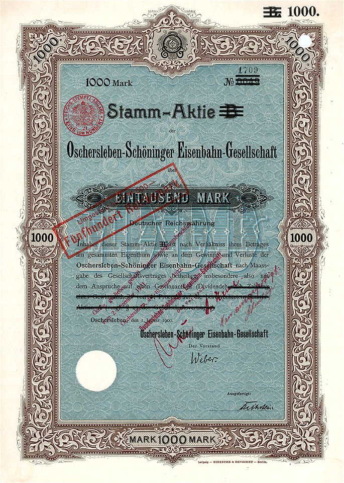Oschersleben-Schöninger Eisenbahn-Gesellschaft 1000 Mk 1900