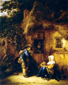 Ostade, Isaac van - Traveller at a Cottage Door - 1649. Free illustration for personal and commercial use.