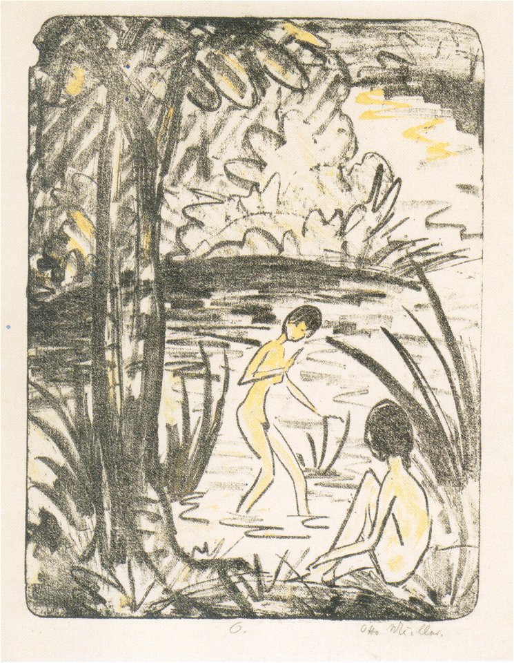 Otto Mueller - Sitzende und Badende mit Baum - 1914-18