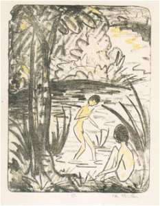 Otto Mueller - Sitzende und Badende mit Baum - 1914-18