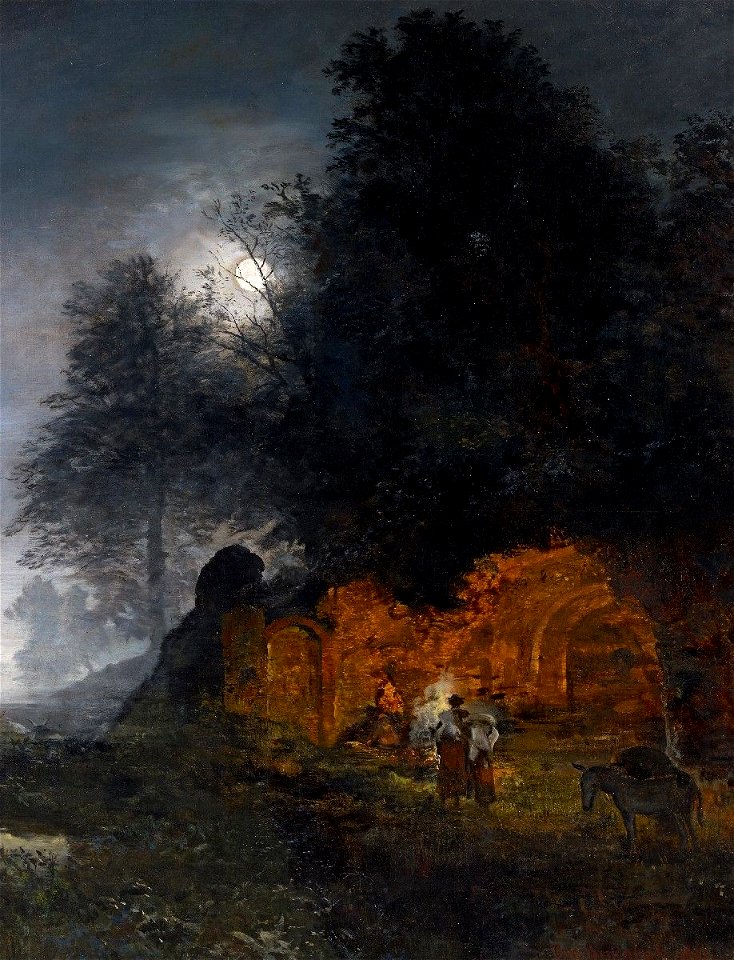 Oswald Achenbach Ruinenlandschaft mit Hirten am Lagerfeuer 1893