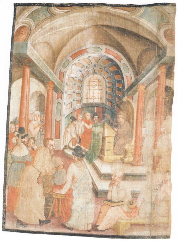 Oswalt Kreusel - Millstätter Fastentuch - Der Zwölfjährige Jesus lehrt im Tempel