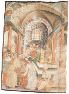 Oswalt Kreusel - Millstätter Fastentuch - Der Zwölfjährige Jesus lehrt im Tempel