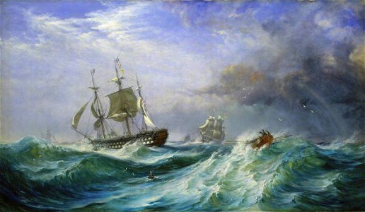 Oswald Walters Brierly (1817-1894) - Man Overboard, Rescue Launch from HMS 'St Jean d'Acre' - BHC3619 - Royal Museums Greenwich
