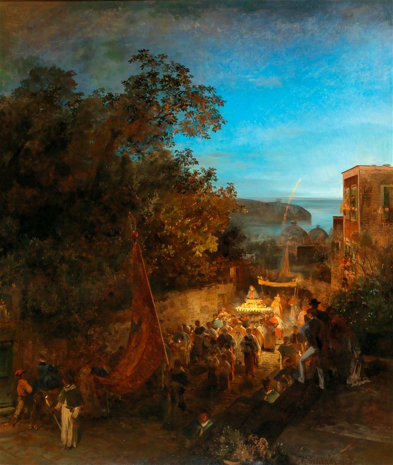 Oswald Achenbach - Ischia – Feast of St Anne, Casamicciola