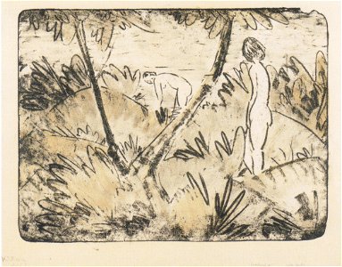 Otto Mueller - Zwei Mädchen mit gegabeltem Baum - 1914-18