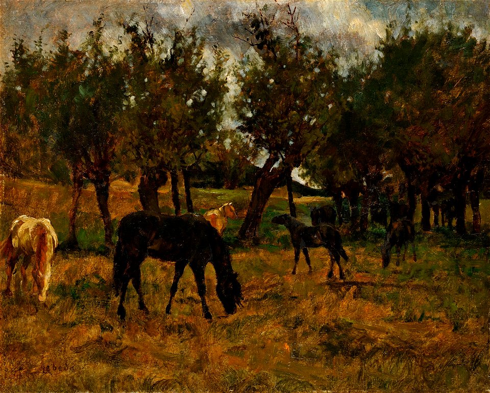 Otakar Lebeda (1877-1901) - Koně na pastvě