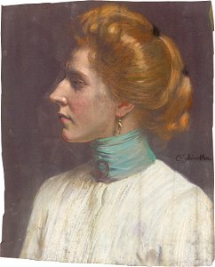 Osmar Schindler - Frau mit goldenem Haar im Profil nach links