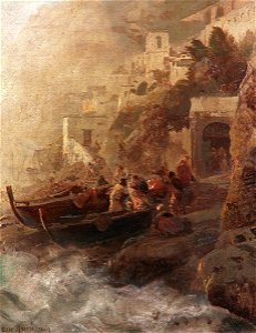 Oswald Achenbach Heimkehrende Fischer am Ufer der Amalfiküste