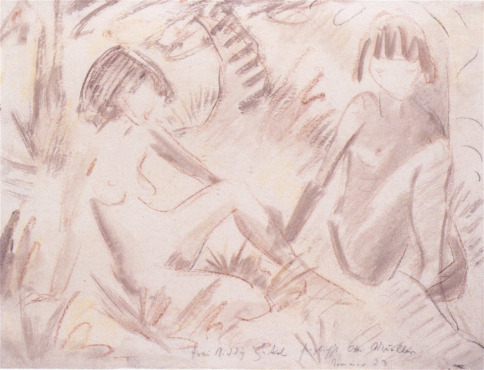 Otto Mueller - Zwei sitzende Mädchenakte im Freien - 1923