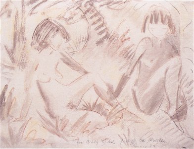 Otto Mueller - Zwei sitzende Mädchenakte im Freien - 1923