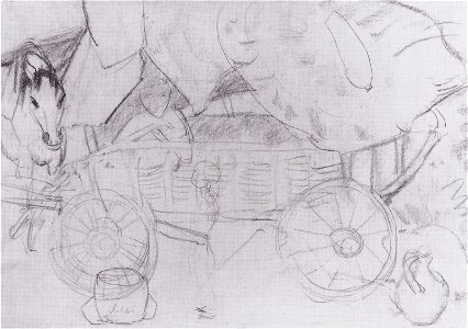 Otto Mueller, Planwagen mit Pferd und Zigeunerin (c. 1927)