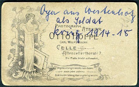 Otto Hoppe, Carl Wolf's Nachfolger, Altencellertorstraße 7, Celle, CDV Soldat Oyer Westenholz, Revers