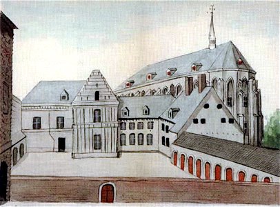 Oude Minderbroedersklooster, Maastricht (tekening Ph v Gulpen, ca 1850)