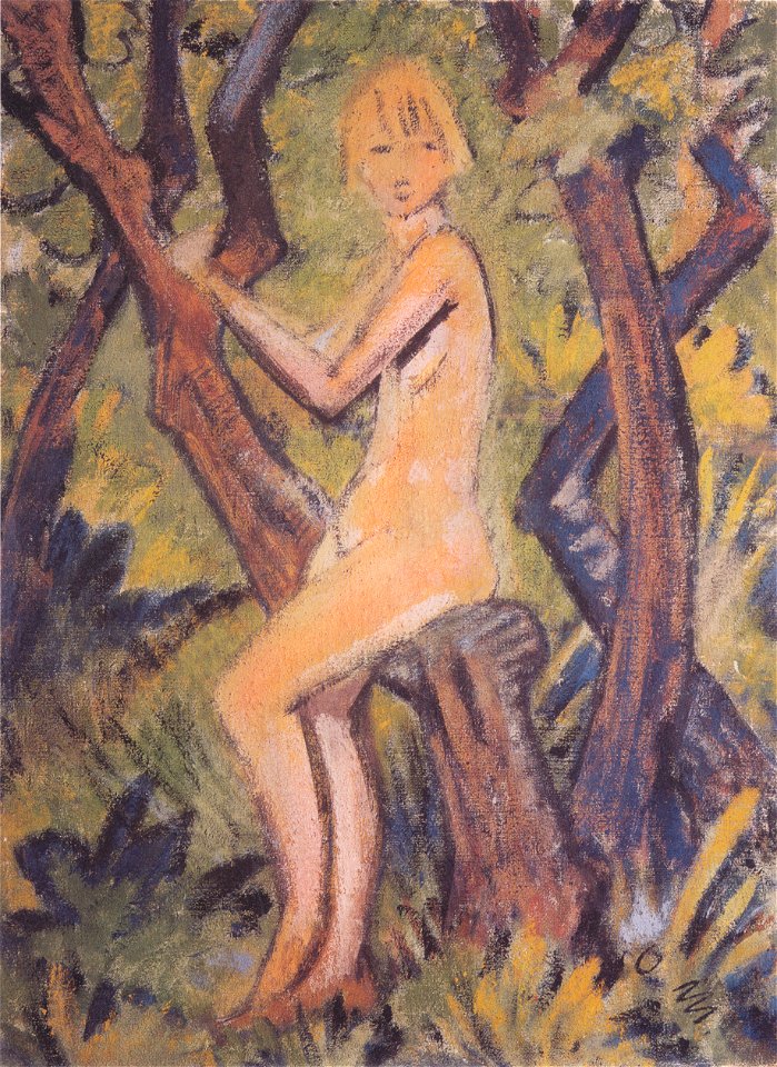 Otto Mueller - Nacktes Mädchen auf Baum - ca1922