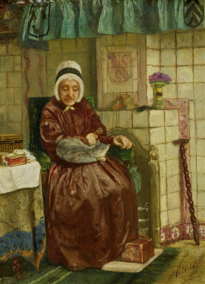 Oude vrouw bij de haard Rijksmuseum SK-A-3267