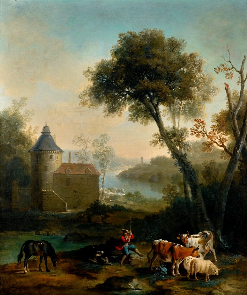 Jean-Baptiste Oudry - Pastorale avec un chàteau l'arrière plan (1728)