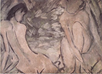 Otto Mueller - Zwei am Teichrand sitzende Mädchenakte - ca1914