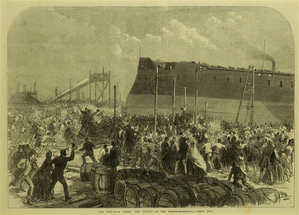 Our Iron-Clad Fleet, the Launch of the Northumberland, 'She's Off!' - ILN-1866