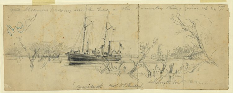 Our Steamers passing sunken trees in the Pomonkey(sic) River, going up May 17th LCCN2004661351
