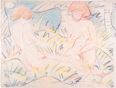 Otto Mueller - Zwei Mädchen, die eine halb im Gras liegend - ca1924