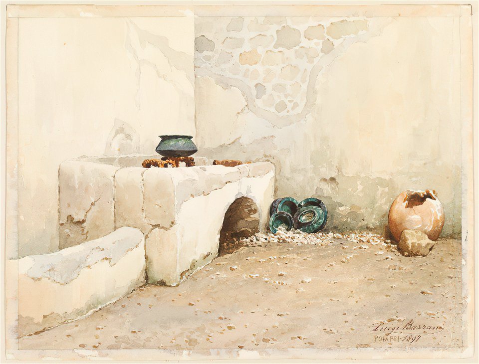 Oven in Pompeii watercolor by Luigi Bazzani