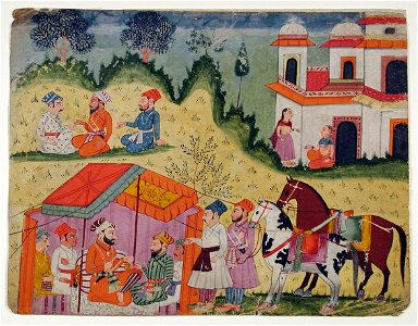 Outside a palace a raja receives a group in his tent (6125127028)