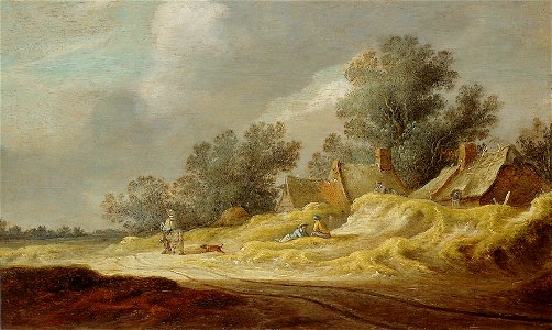 P. de Neyn - Boerderijen aan een landweg met ruiter - NK1464 - Cultural Heritage Agency of the Netherlands Art Collection