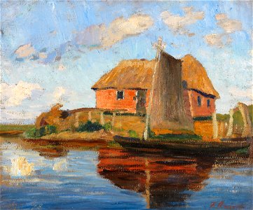 Fritz Overbeck - Hammehütte mit Torfkahn (ca. 1900)