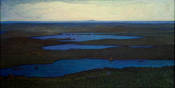 Over Forest and Lake (Otto Hesselbom) - Nationalmuseum - 21163. Free illustration for personal and commercial use.