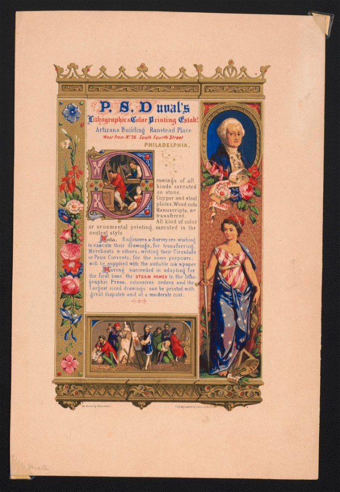 P.S. Duval's lithograhpic & color printing estab! Artizans Building Ranstead Place west from No. 26 South Fourth Street Philadelphia - on stone by Schussele ; lith. & printed in color at the LCCN2014648356