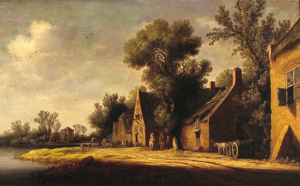 P. de Neyn - Dorp met reizigers bij een herberg - NK1744 - Cultural Heritage Agency of the Netherlands Art Collection