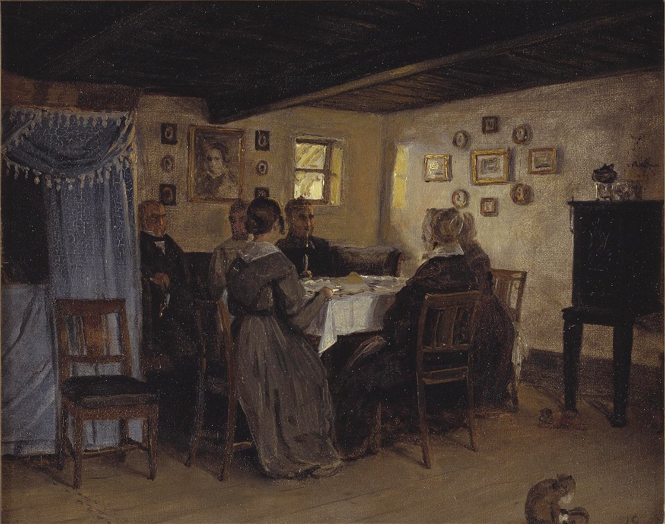 P.C. Skovgaard - The Artist's Friends and Family Seated Round a Table. Vejby, North Zealand - KMS3166 - Statens Museum for Kunst