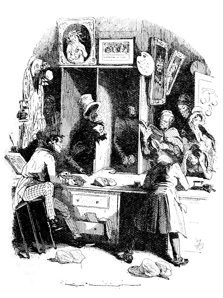 P166--Martin Chuzzlewit (Phiz)--martin meets acquaintance at relation's