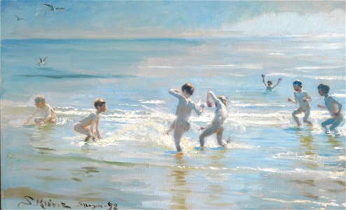P. S. Krøyer - En Flok Drenge ude i det solglitrende Vand (1892)