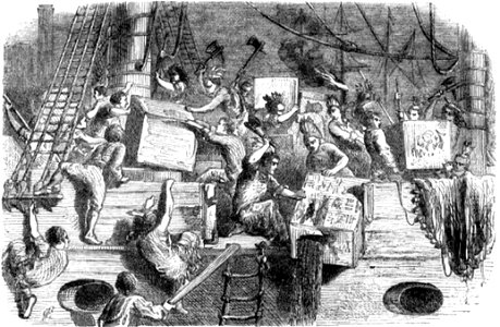P102 THE BOSTON BOYS THROWING THE TAXED TEA INTO BOSTON HARBOUR